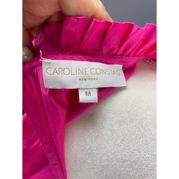Caroline Costas, Size Medium, Bright Pink Cotton Ruffle Dress, Tiered, EUC - Picture 7 of 8